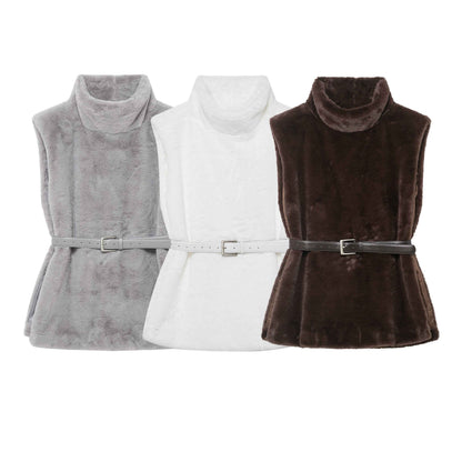 All Match Sleeveless Series Turtleneck Faux Fur Sweater Vest