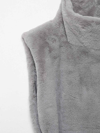 All Match Sleeveless Series Turtleneck Faux Fur Sweater Vest