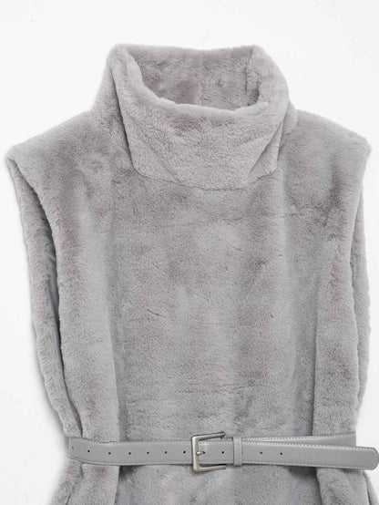 All Match Sleeveless Series Turtleneck Faux Fur Sweater Vest