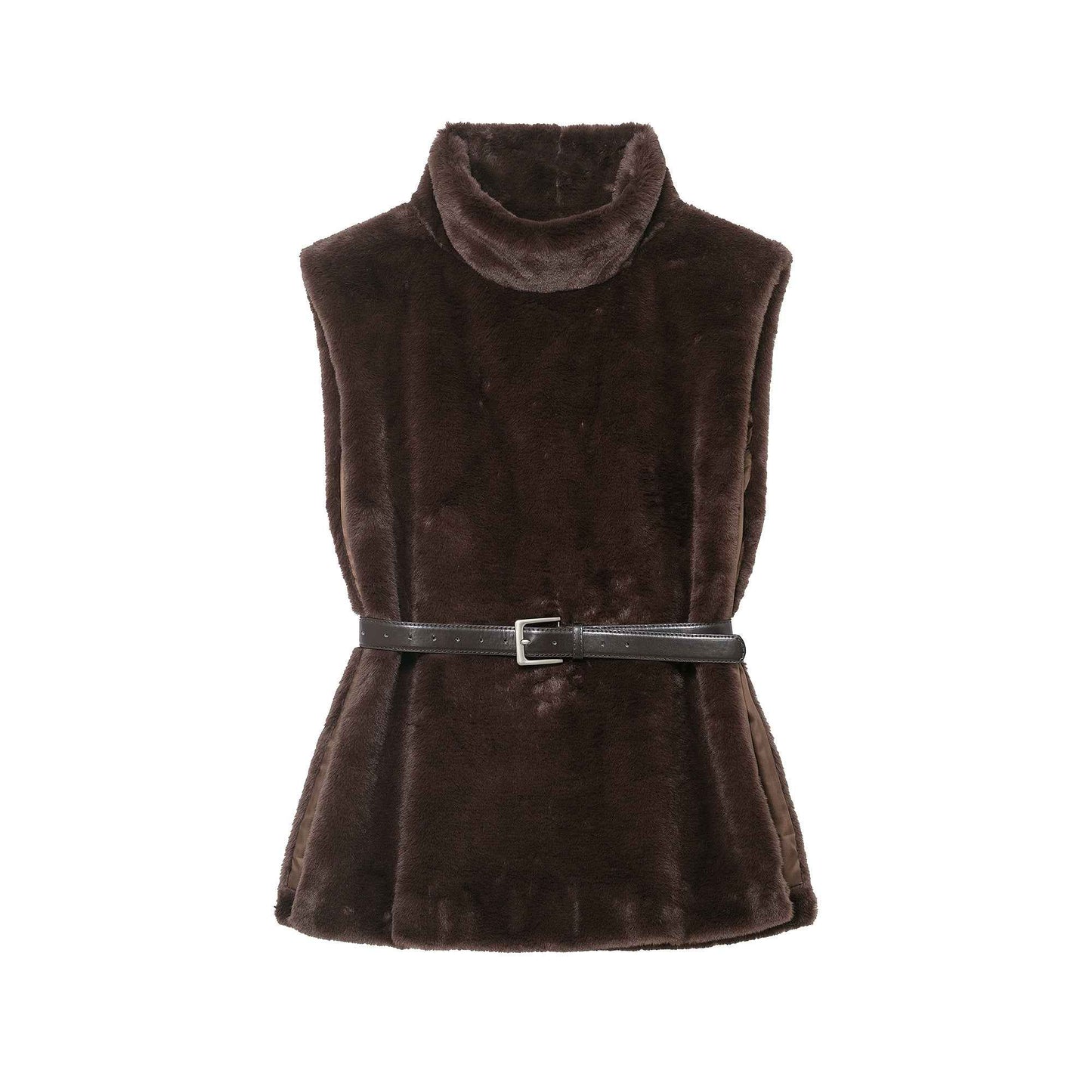 All Match Sleeveless Series Turtleneck Faux Fur Sweater Vest