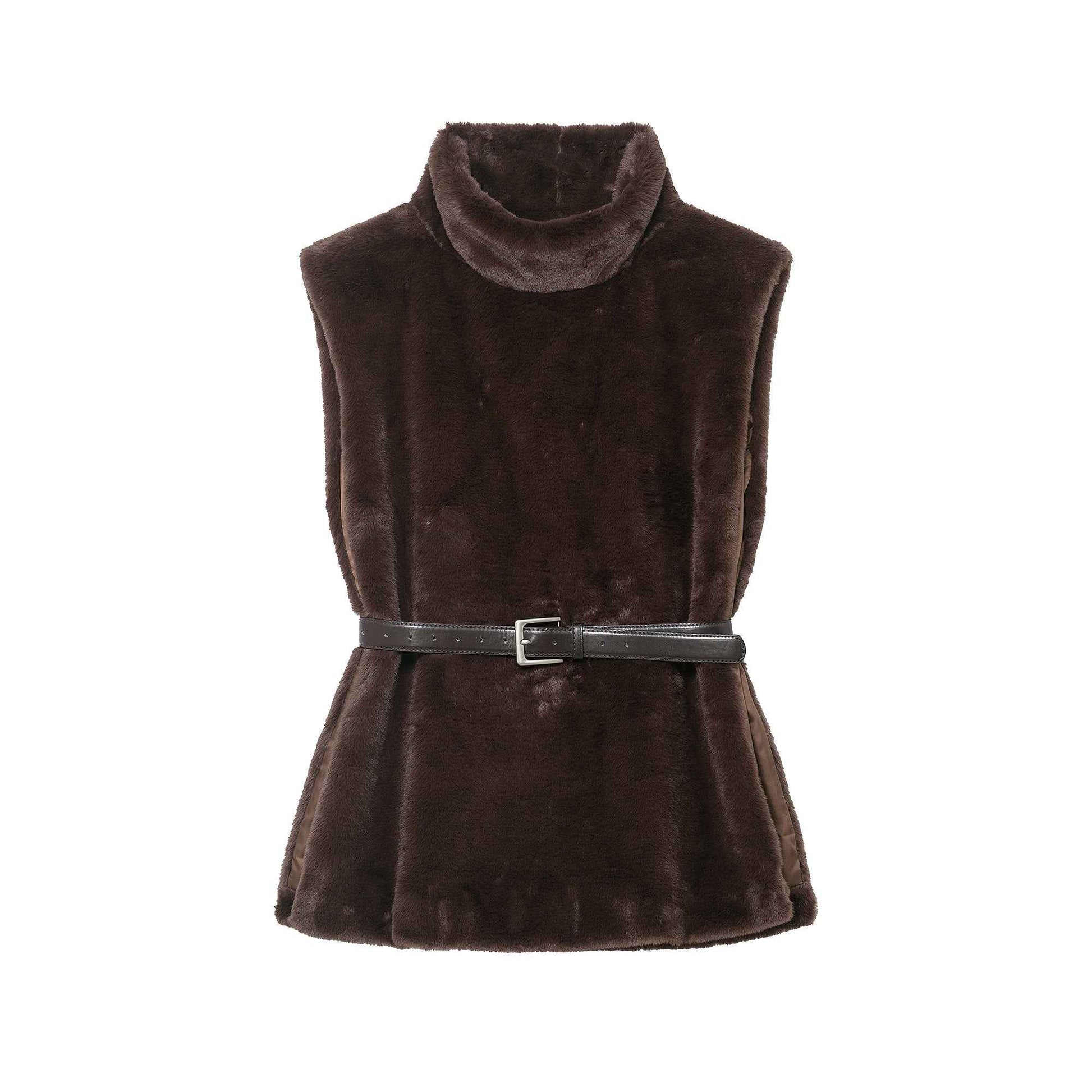All Match Sleeveless Series Turtleneck Faux Fur Sweater Vest