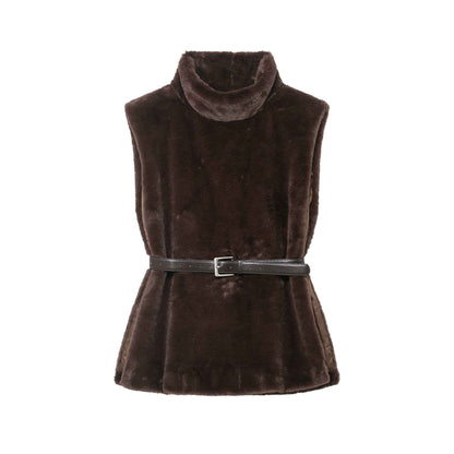All Match Sleeveless Series Turtleneck Faux Fur Sweater Vest