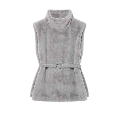 All Match Sleeveless Series Turtleneck Faux Fur Sweater Vest