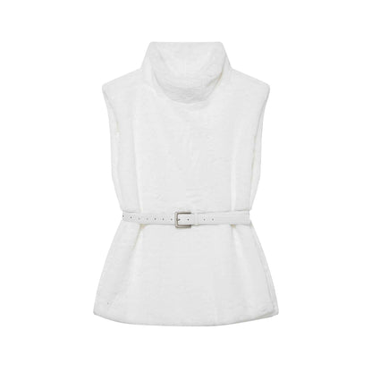 All Match Sleeveless Series Turtleneck Faux Fur Sweater Vest