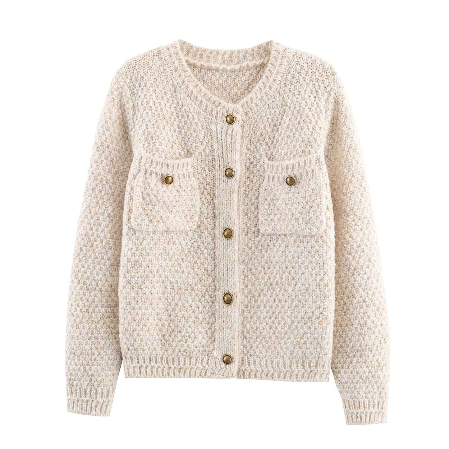 Special Yarn Blended Classic Button Long Sleeve Knitted Cardigan