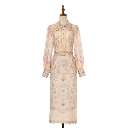 Women's Floral Patterned Blouse and Skirt Two Piece Sets