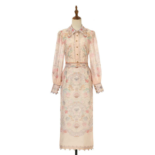 Women's Floral Patterned Blouse and Skirt Two Piece Sets