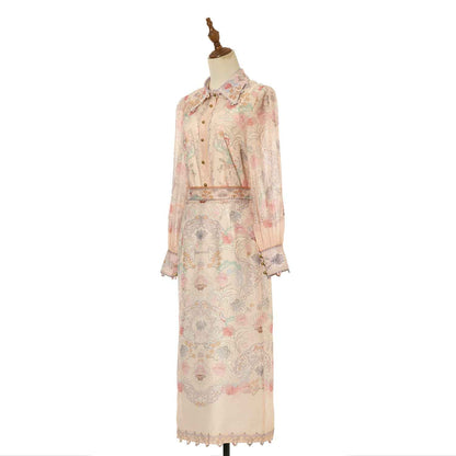 Women's Floral Patterned Blouse and Skirt Two Piece Sets