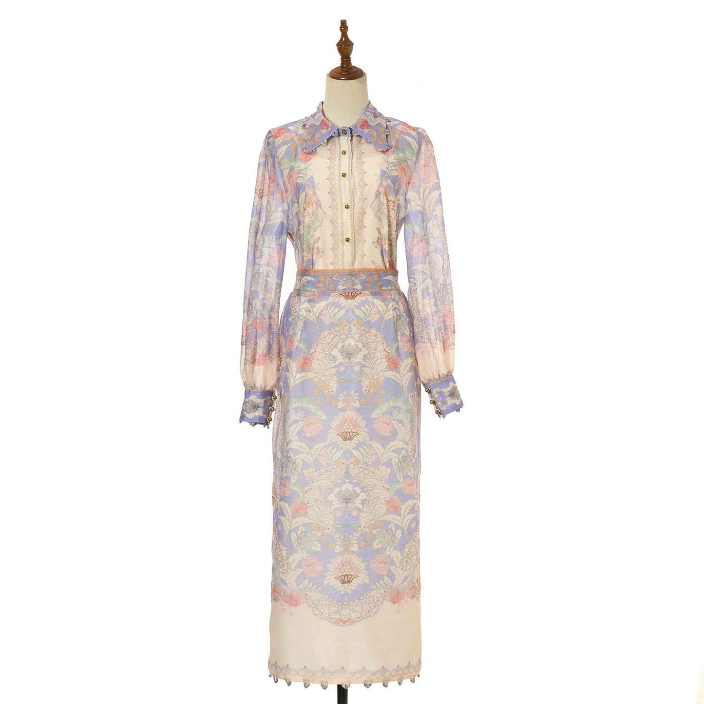 Women's Floral Patterned Blouse and Skirt Two Piece Sets