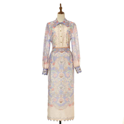 Women's Floral Patterned Blouse and Skirt Two Piece Sets