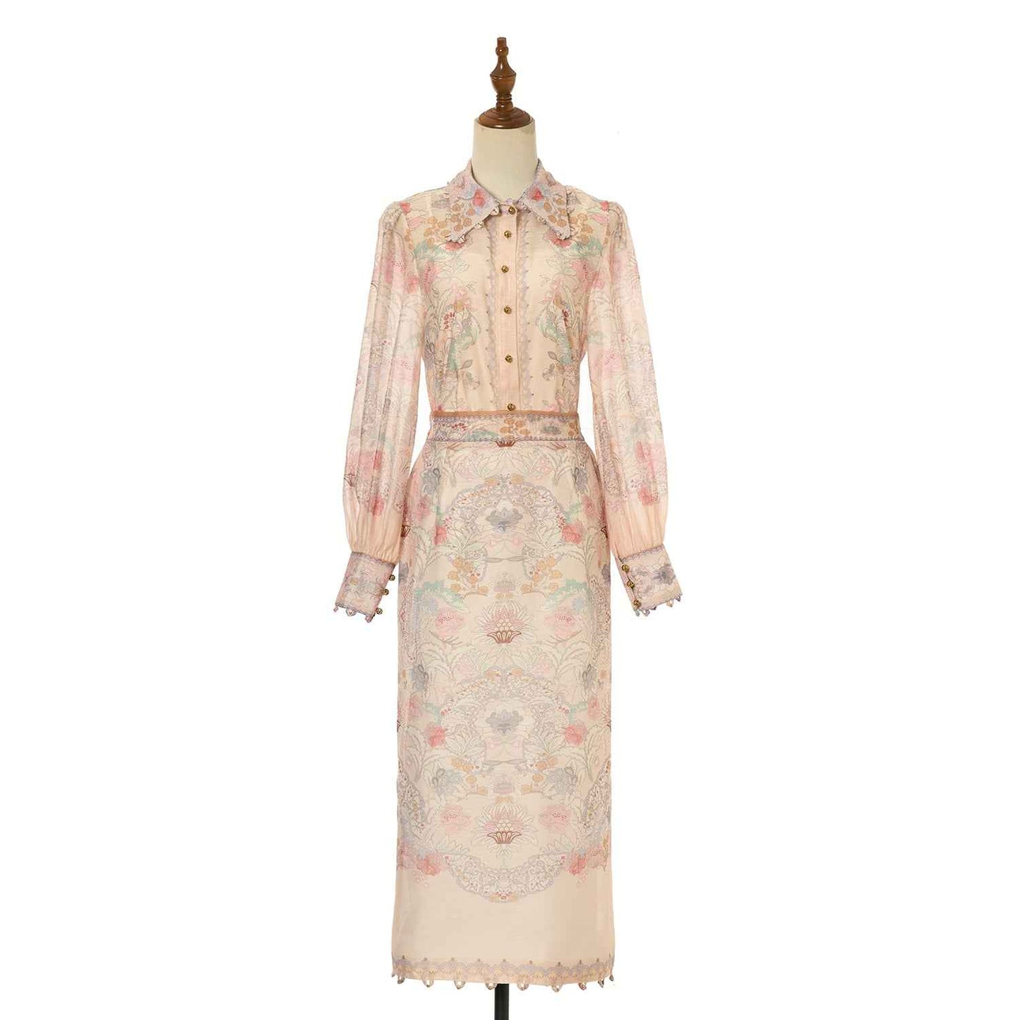 Women's Floral Patterned Blouse and Skirt Two Piece Sets