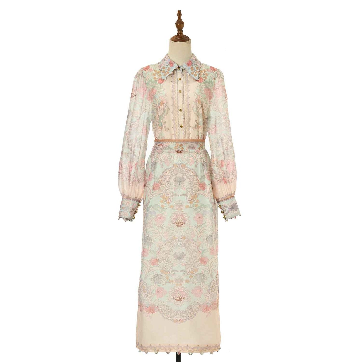Women's Floral Patterned Blouse and Skirt Two Piece Sets