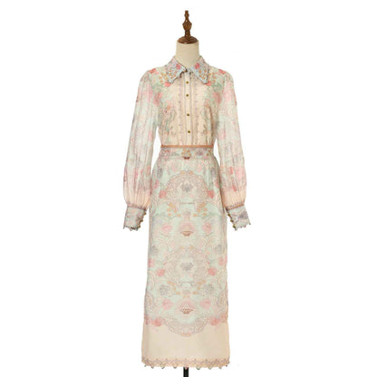 Women's Floral Patterned Blouse and Skirt Two Piece Sets