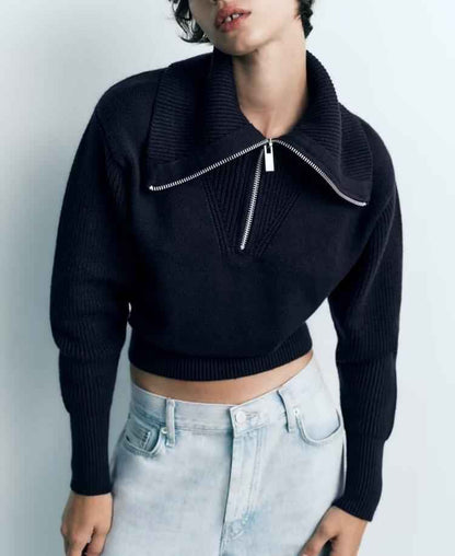 Elegant Knitted Sweater w Zipper