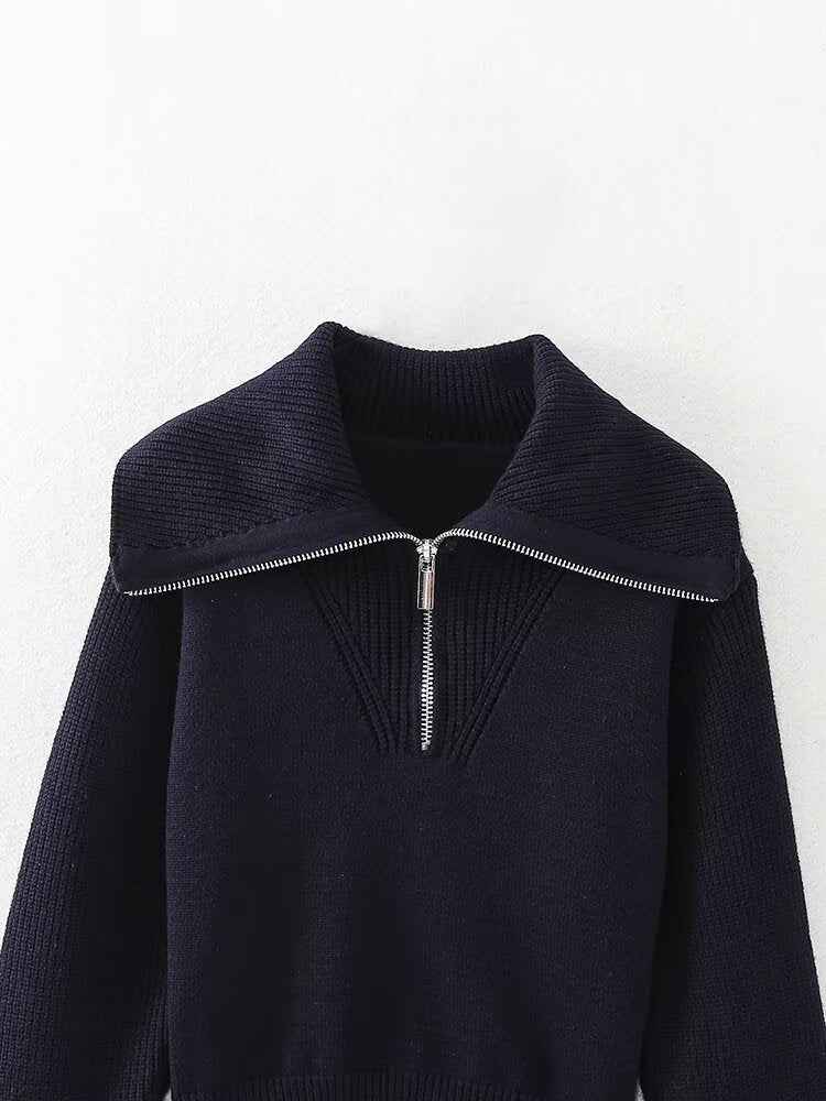 Elegant Knitted Sweater w Zipper