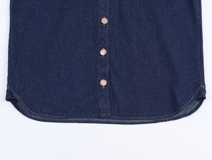 Dark Blue Denim Blouse Polo Collar