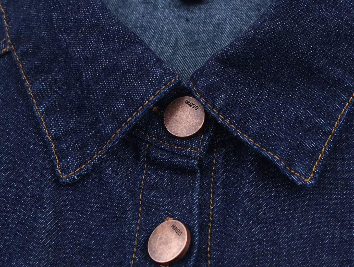 Dark Blue Denim Blouse Polo Collar