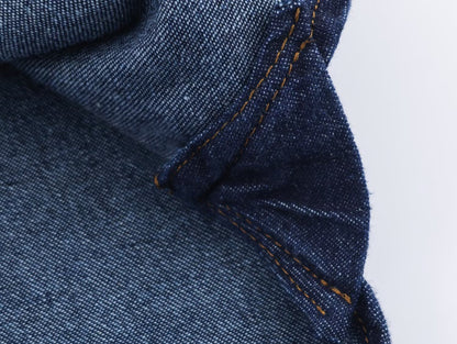 Dark Blue Denim Blouse Polo Collar