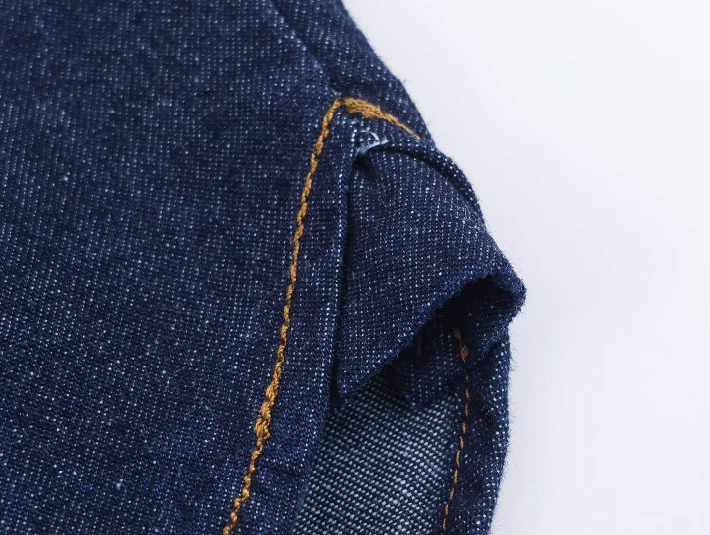 Dark Blue Denim Blouse Polo Collar