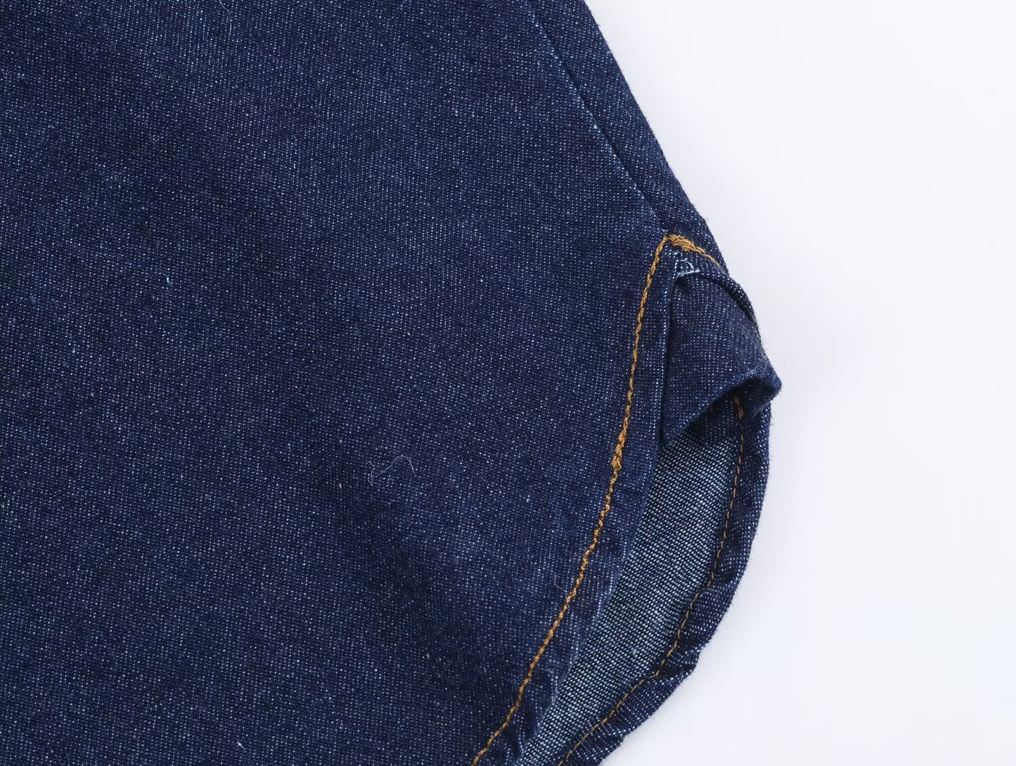 Dark Blue Denim Blouse Polo Collar
