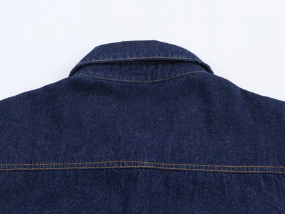 Dark Blue Denim Blouse Polo Collar
