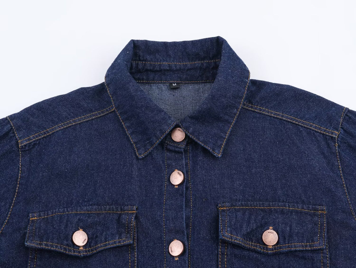 Dark Blue Denim Blouse Polo Collar