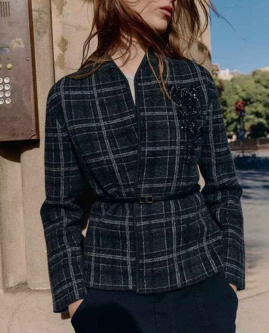 Plaid Knitted Jacket for Women