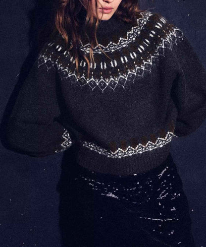 Lazy Retro Long Sleeve Jacquard Knitwear Sweater