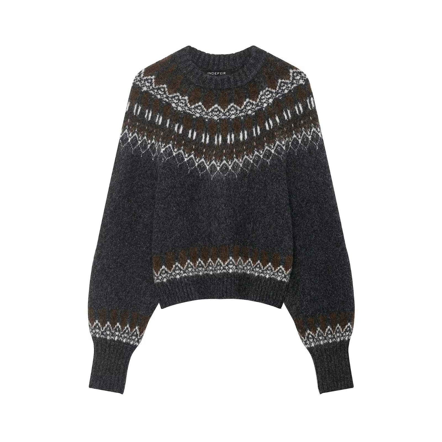 Lazy Retro Long Sleeve Jacquard Knitwear Sweater