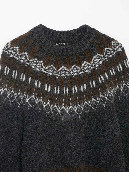 Lazy Retro Long Sleeve Jacquard Knitwear Sweater