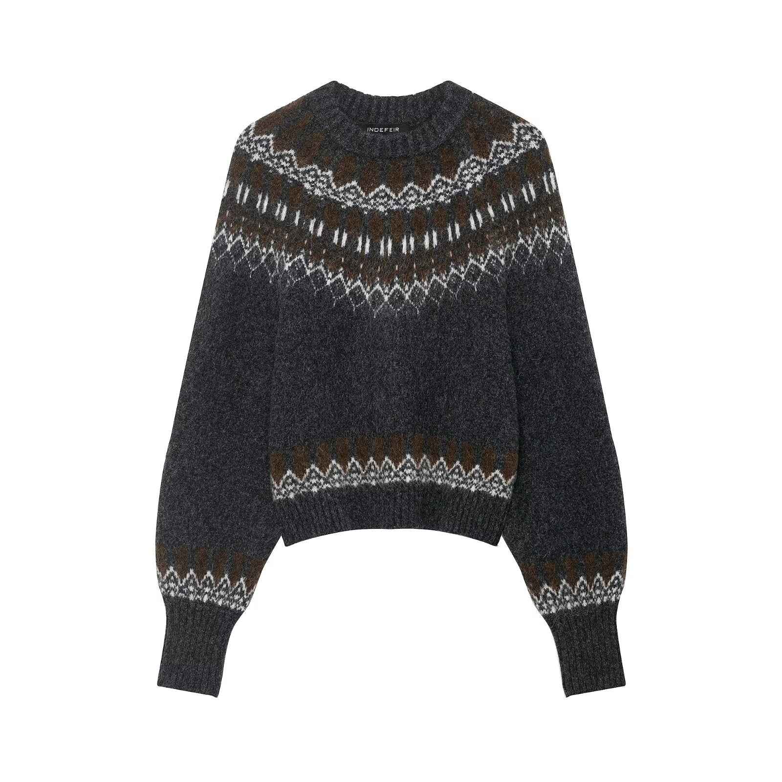 Lazy Retro Long Sleeve Jacquard Knitwear Sweater