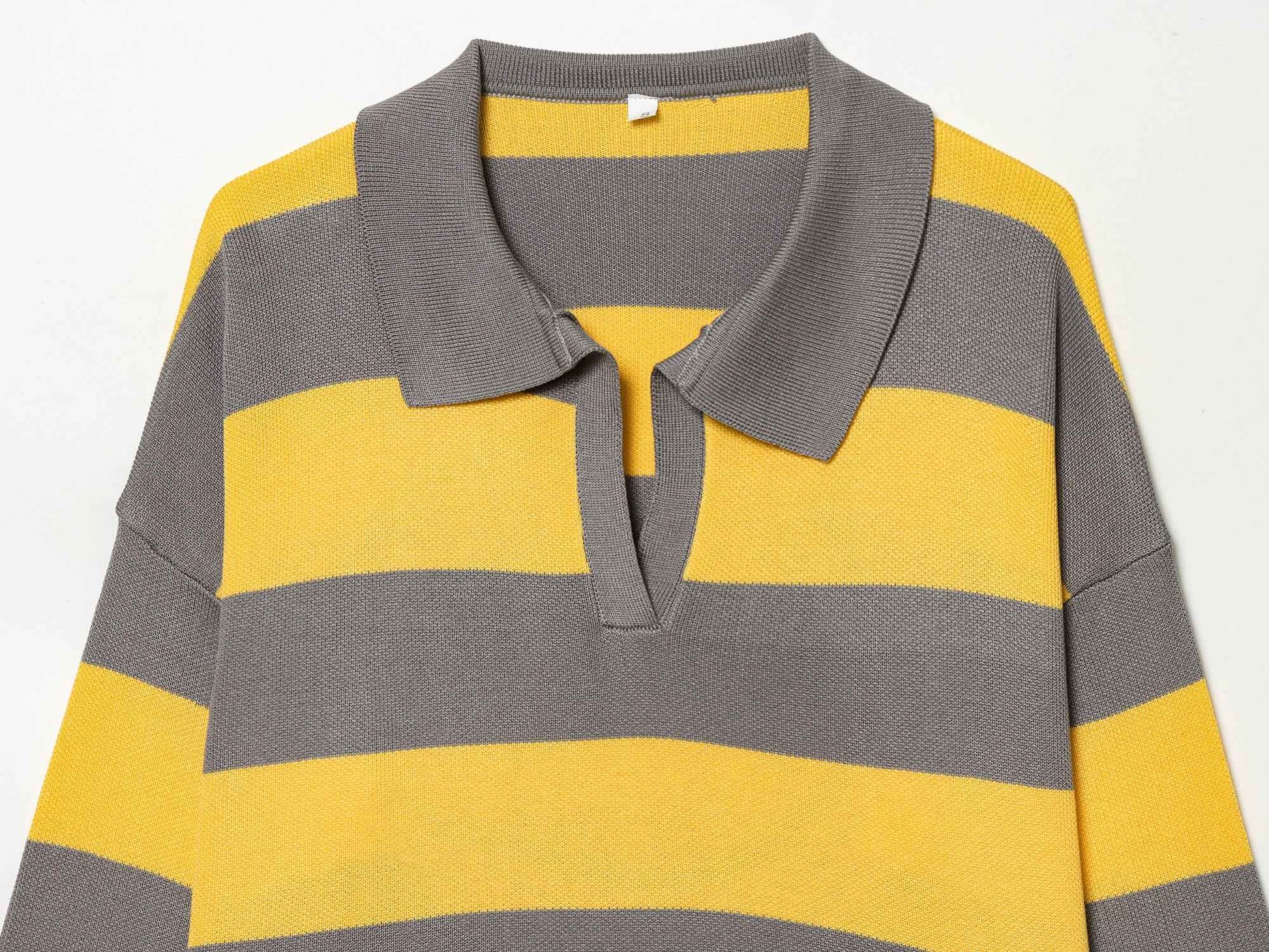 Striped Polo Collar Long Sleeved Sweater