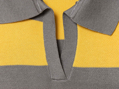 Striped Polo Collar Long Sleeved Sweater