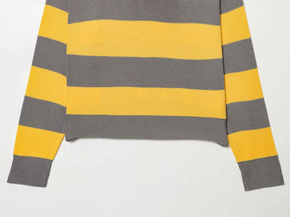 Striped Polo Collar Long Sleeved Sweater