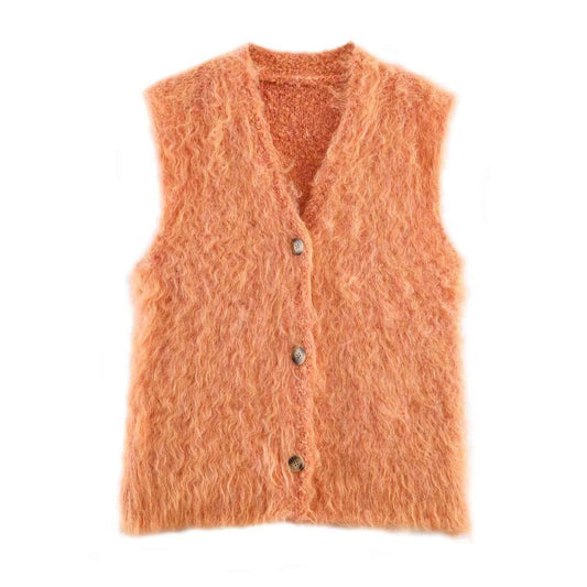 Plush Button Sleeveless Sweater Vest