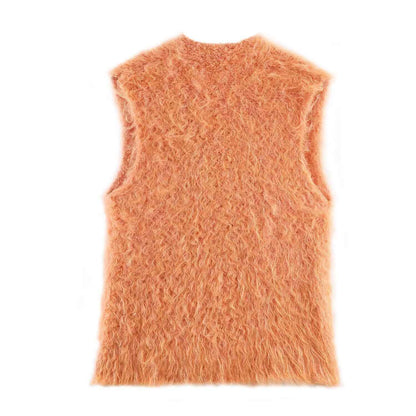 Plush Button Sleeveless Sweater Vest