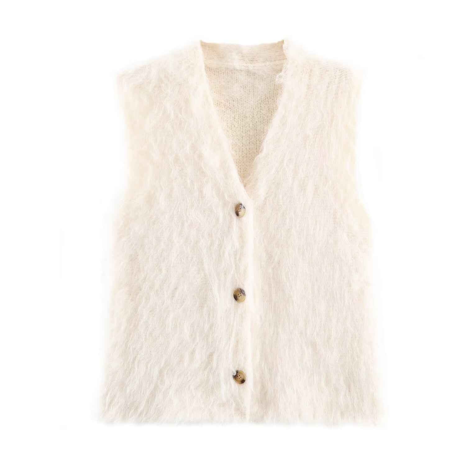 Plush Button Sleeveless Sweater Vest