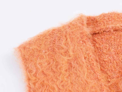 Plush Button Sleeveless Sweater Vest