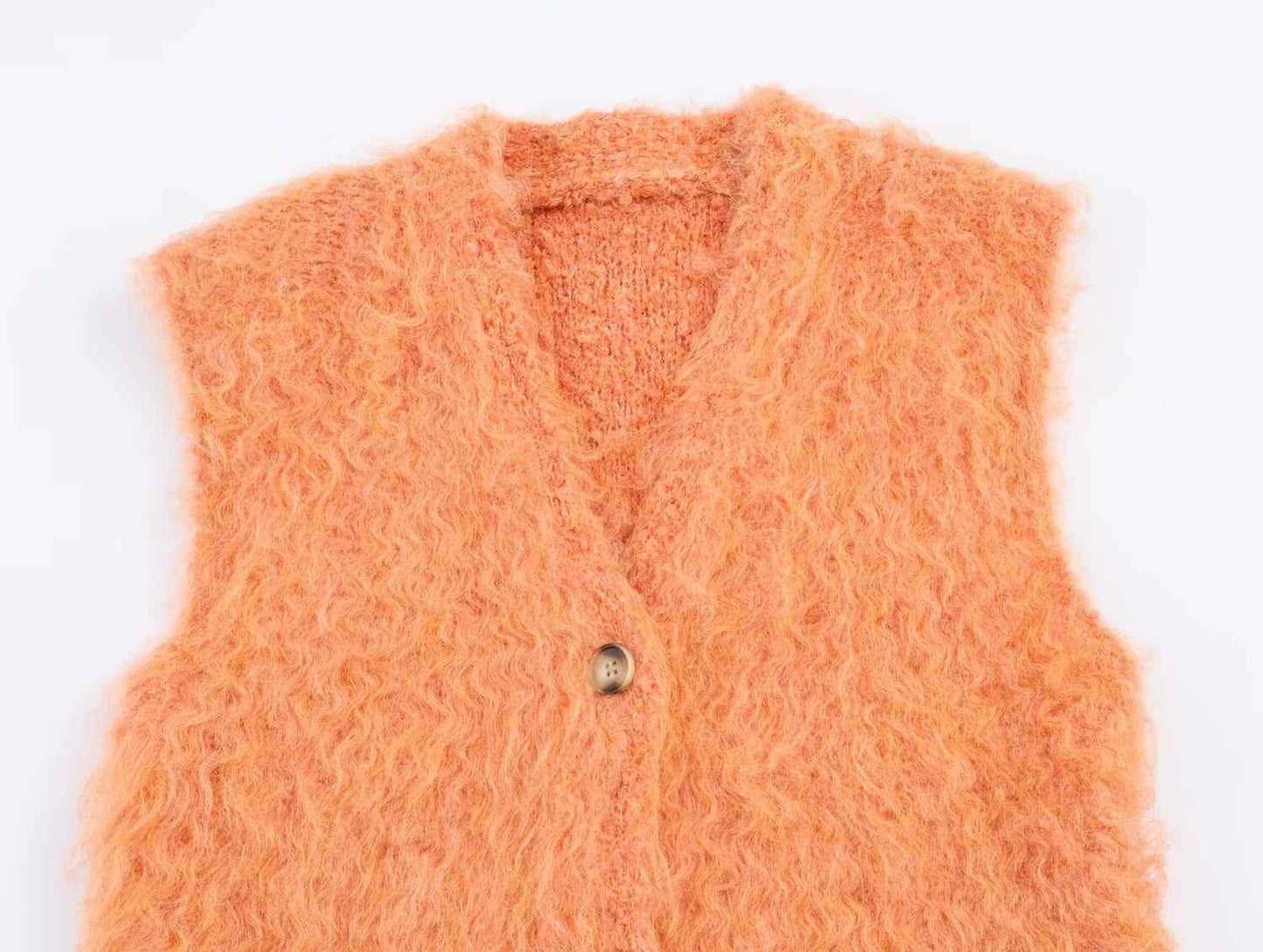 Plush Button Sleeveless Sweater Vest