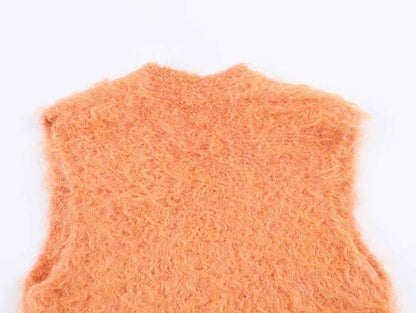 Plush Button Sleeveless Sweater Vest