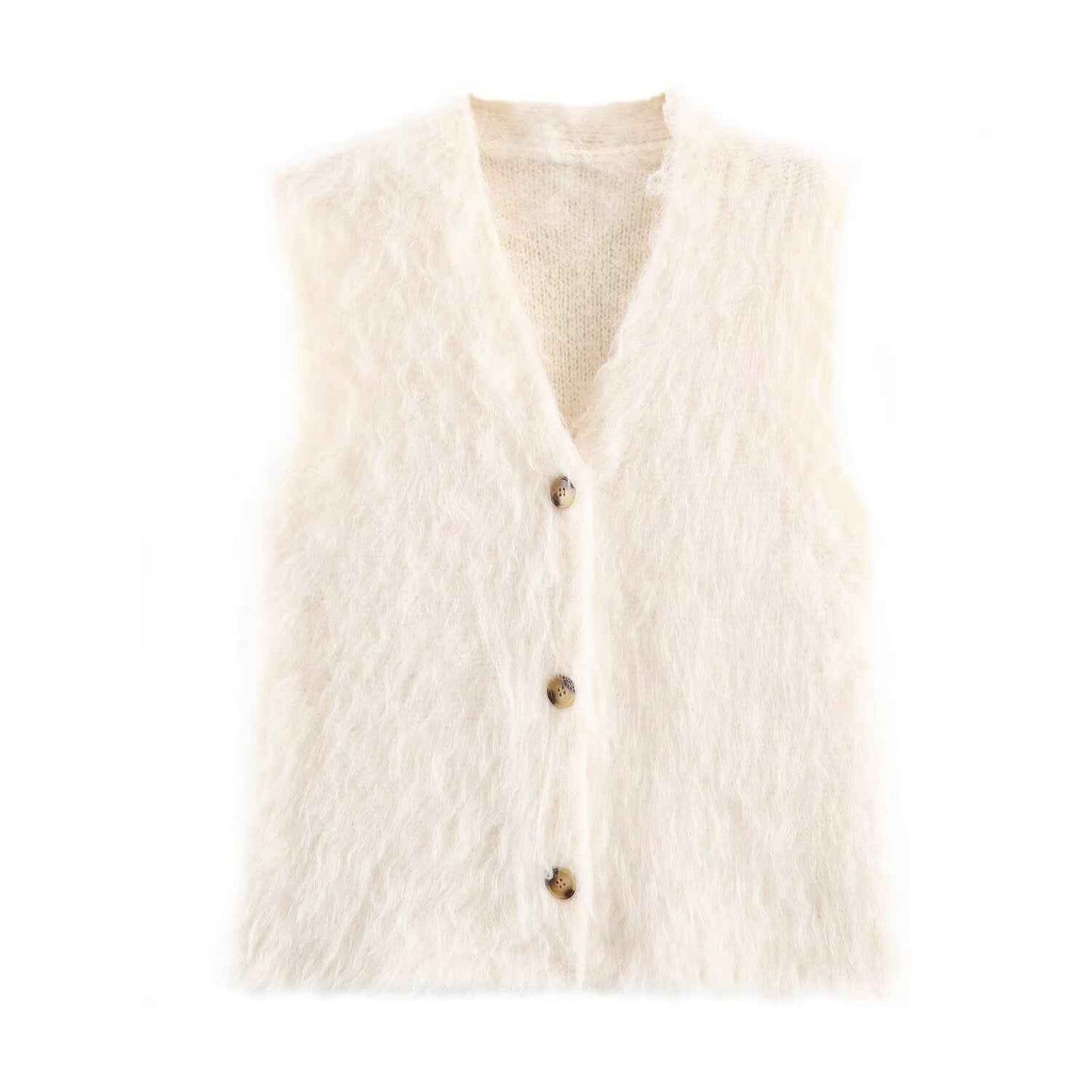 Plush Button Sleeveless Sweater Vest