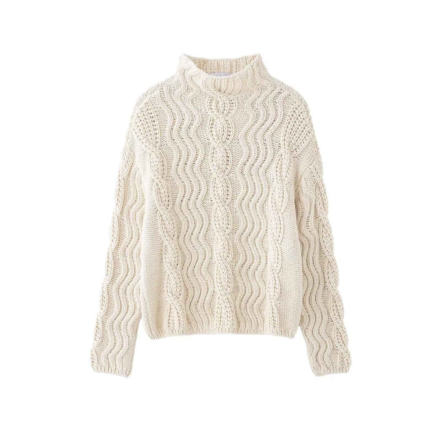 All Match Beige Twisted Turtleneck Sweater