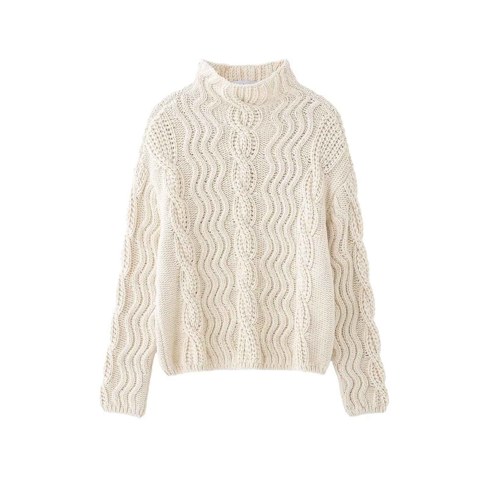 All Match Beige Twisted Turtleneck Sweater