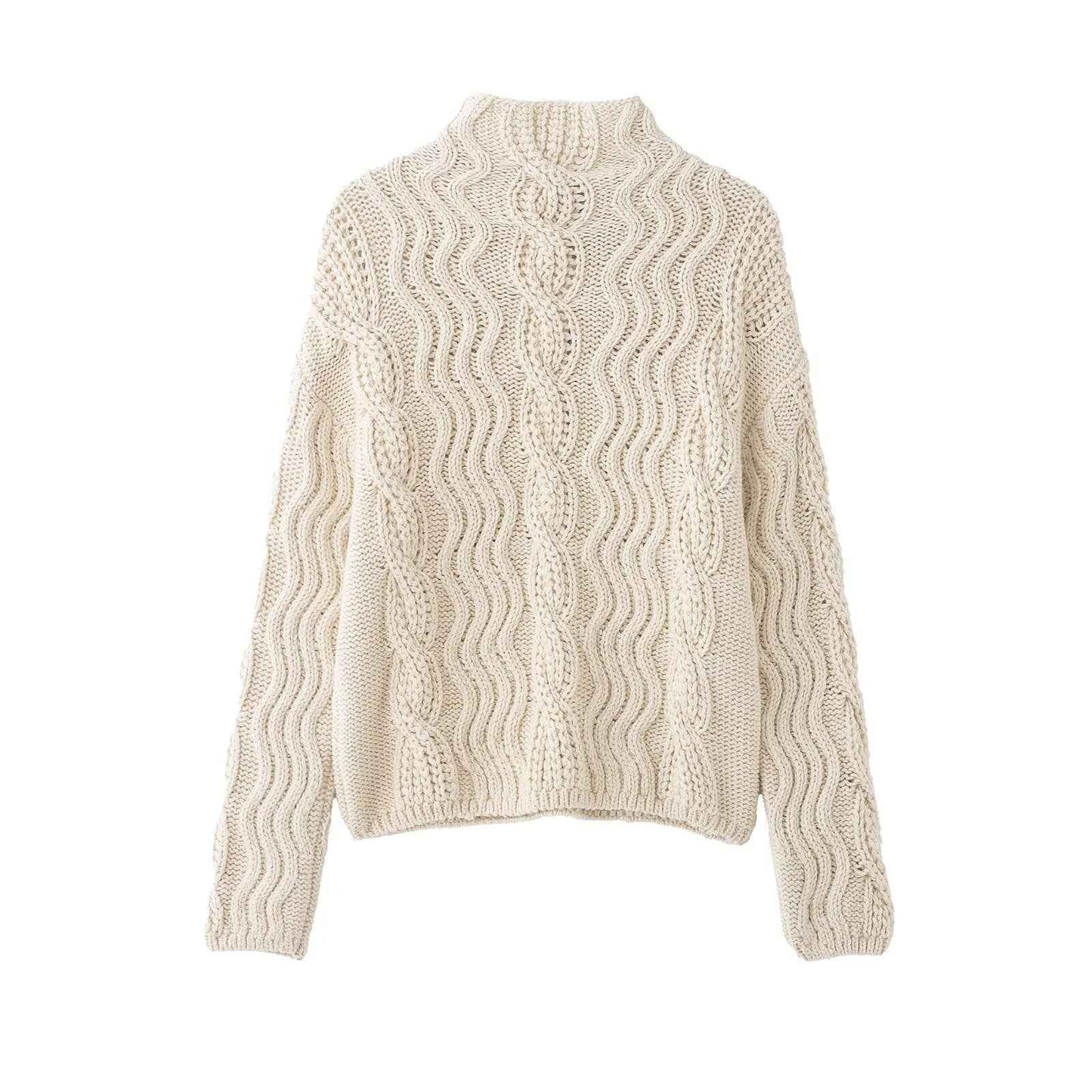 All Match Beige Twisted Turtleneck Sweater