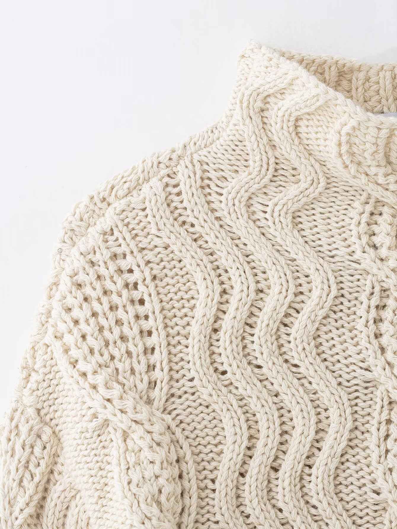 All Match Beige Twisted Turtleneck Sweater
