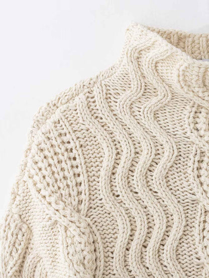 All Match Beige Twisted Turtleneck Sweater