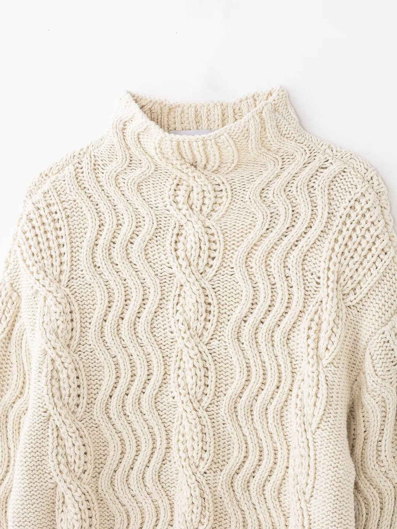 All Match Beige Twisted Turtleneck Sweater