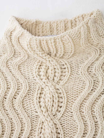All Match Beige Twisted Turtleneck Sweater