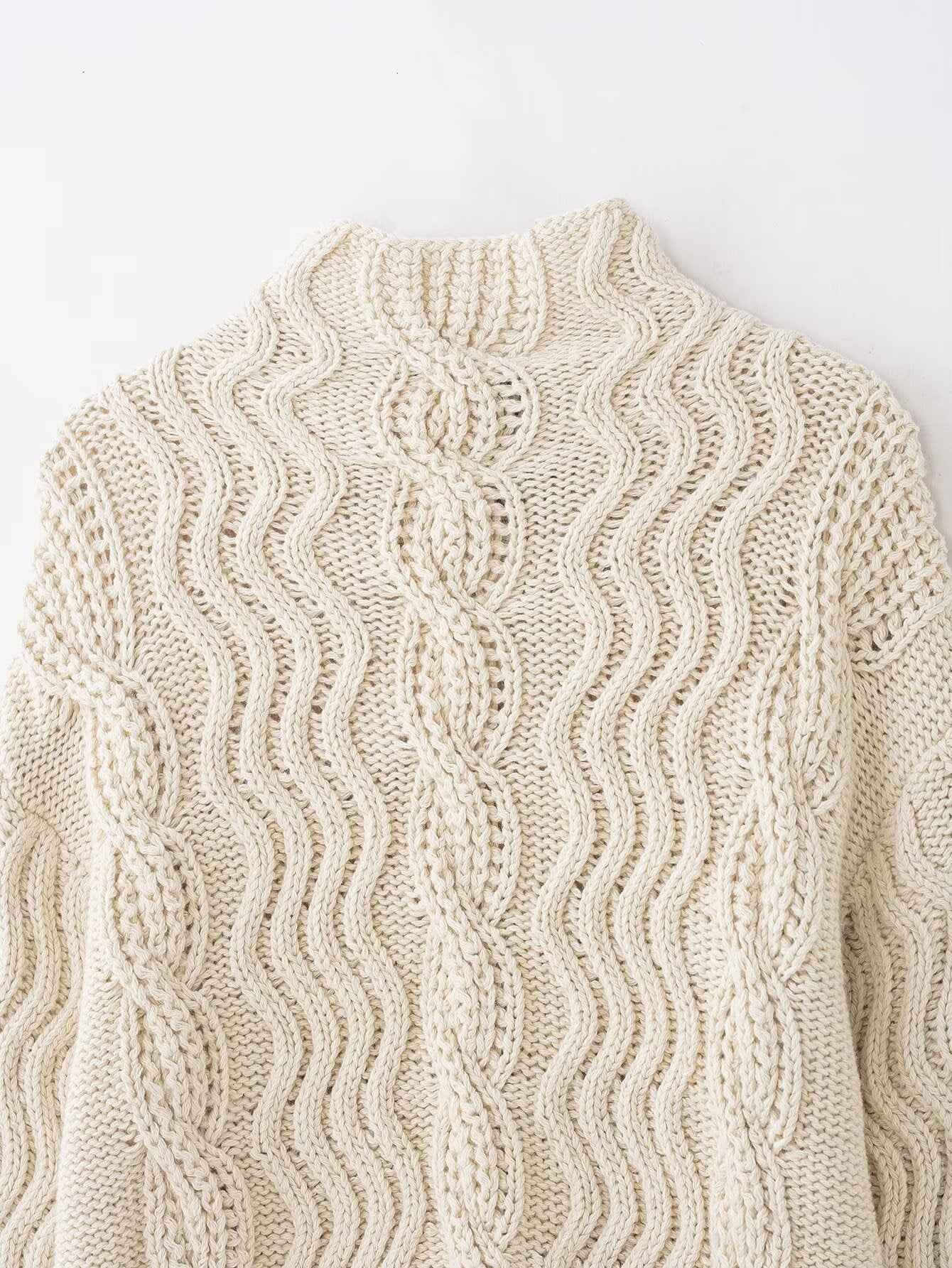 All Match Beige Twisted Turtleneck Sweater