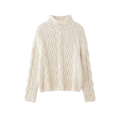 All Match Beige Twisted Turtleneck Sweater